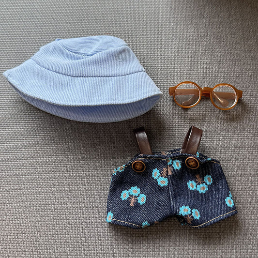 Blue small flower printed suspenders pants